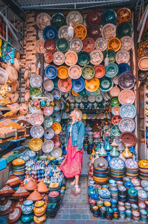 Shopping in the souks of the Medina of Marrakech, Morocco Poterry Art, Morocco Honeymoon, Morocco Packing List, Morocco Travel Destinations, Morocco Packing, Morocco Photography, Visit Marrakech, Marrakech Travel, Visit Morocco