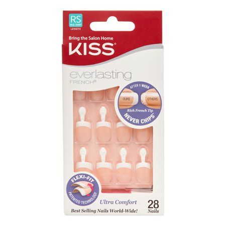 Kiss Glue On Nails, Kiss French, Kiss Press On Nails, Nail Room Ideas, French Tip Press On Nails, Kiss Products, Short Press On Nails, Short Fake Nails, Kiss Nails