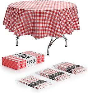 Exquisite Picnic Table Cover - 6 Pack Premium Round Plastic Tablecloth - Red & White Checkered BBQ Plastic Table Cover - Gingham Checkerboard Disposable Plastic Tablecloth 84 inch. Round Picnic Table Cover, Bbq Theme, Picnic Table Covers, Gingham Tablecloth, Plastic Table Cover, Picnic Tablecloth, Checkered Tablecloth, Plastic Table Covers, Plastic Table