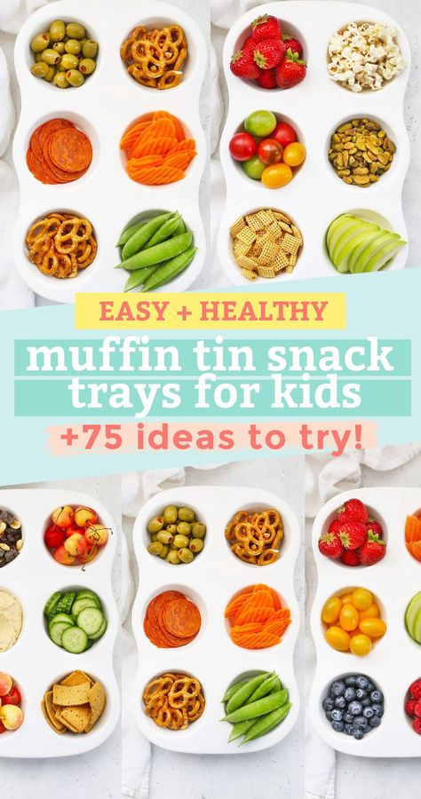 Muffin Tin Snack Trays For Kids - Easy, fun kids' snack trays made in muffin pans to keep things simple + Lots of muffin tin snack tray ideas to try! (Gluten-free, vegan + paleo options!) // Healthy Snacks for Kids // Kids Snack Tray // Muffin Snack Tray // After school snack ideas #snack #healthysnack #muffintinsnacktray #snacktray #kidssnacks Snack Tray Ideas, Easy Healthy Muffins, School Snack Ideas, Snack Trays, Healthy Toddler Snacks, Veggie Snacks, Kid Friendly Snack, Healthy Toddler Meals, Muffin Pans