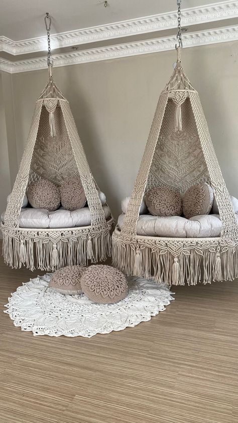 Natural Cotton Macrame Swing, Hanging Chair, Hängesessel, Swing Chair, Macrame Rocking Swing Chair,hanging chair indoor,chair hanging indoor Macrame Swing chair Perfect for any room - with a good book, a cheeky inside swing, or even next to a pool It is suitable for people of all ages. This macrame swing is a stylish and cozy addition to any room's decor! Boho macrame swing is a great product and it has versatile using places like terraces, balconies, room, garden, indoor and outdoor. Please not Chair Macrame, Room Swing, Hanging Chair Indoor, Macrame Hanging Chair, Dream Bedroom Inspiration, Macrame Swing, Indoor Chairs, Swing Chair, Cute Bedroom Decor