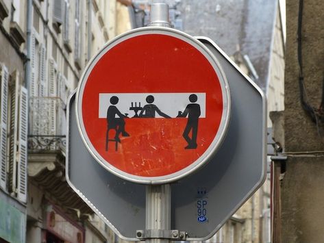 Clet Abraham - Street Art in Poitiers, France                                                                                                                                                                                 More Building Facades, Street Art Utopia, Best Street Art, Amazing Street Art, Street Sign, Street Art Graffiti, Street Signs, Street Artists, Land Art