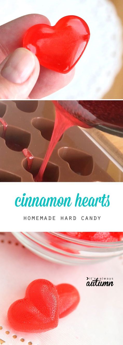 how to make cinnamon hard candy. Easy recipe for hot cinnamon hearts for Valentine's Day or anytime. Cinnamon Hard Candy, Candy Homemade, Oreo Cake Pops, Hard Candy Recipes, Cinnamon Hearts, Valentines Recipes Desserts, Strawberry Mousse, Homemade Candy, Low Carb Cheesecake