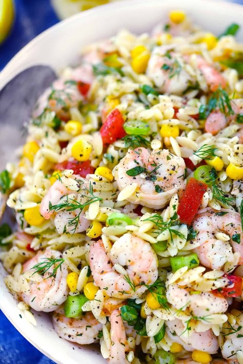 Shrimp And Orzo Salad, Shrimp Orzo Salad, Salad With Orzo, Shrimp And Orzo, Cold Shrimp, Shrimp Orzo, Herb Vinaigrette, Salad Appetizer Cups, Orzo Salad Recipes