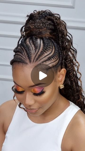 Cornrow Ponytail Styles 2024, Cornrows With Curls In Back, Half Up Half Down Cornrows Braids, Braids With Curly Hair In The Back, Braids For Adults, Upstyle Braids For Black Hair, Braided Up Ponytail Hairstyles, Braided Cornrow Hairstyles Updo, Braided Ponytails For Black Women