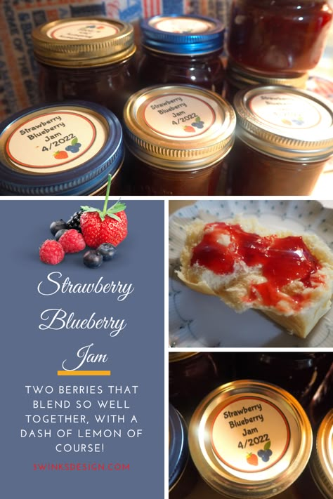 Strawberry And Blueberry Jam, Strawberry Ginger Ale Jam, Strawberry Blueberry Jam Recipe, Strawberry Blueberry Jam, Blueberry Freezer Jam, Ginger Ale Recipe, Blueberry Jelly, Blueberry Jam Recipe, Strawberries And Blueberries