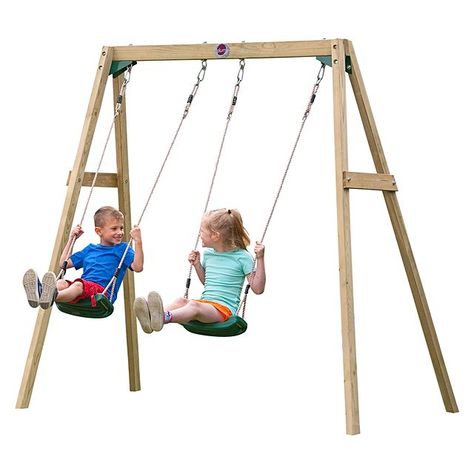 Plum Double Swing Set Kid Playground, Outdoor Swings, Render People, Kids Play Equipment, Wooden Playground, People Cutout, Cut Out People, Wooden Swing, Wooden Swings