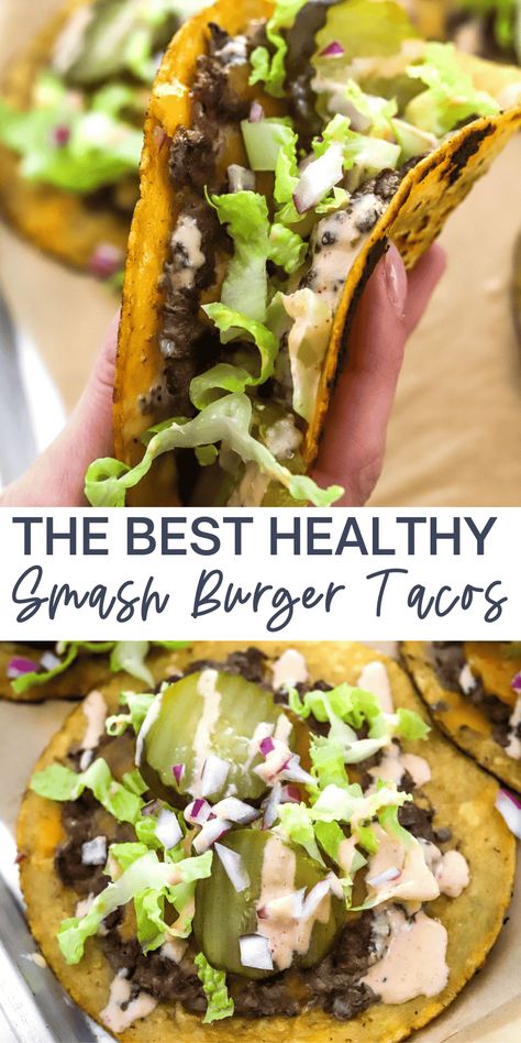 Healthy Smash Burger Recipe, Tortilla Burger Smash, Smash Burger Recipe Tortilla, Tortilla Smash Burger, Smash Burger Tortilla, Tortilla Burgers, Tortilla Burger, Smash Burger Tacos, Burger Tacos