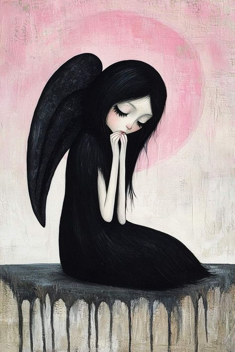 Haunted Doll Drawing, Creepy Cute Drawings, Creepy Art Style, Gothic Angel, Doll Drawing, Goth Wallpaper, Dark Artwork, Trippy Wallpaper, Creepy Art