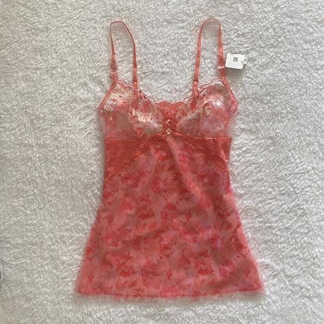 fairy core japanese babydoll cami top, sheer floral... - Depop Fairy Core Top, Sheer Camisole For Night, Coquette Style, Pink Fitted Vintage Camisole, Pink Coquette Camisole Top, Y2k Cotton Tank Camisole, Pink Y2k Camisole Top, Fire Clothes, Cami Tops, School Outfits