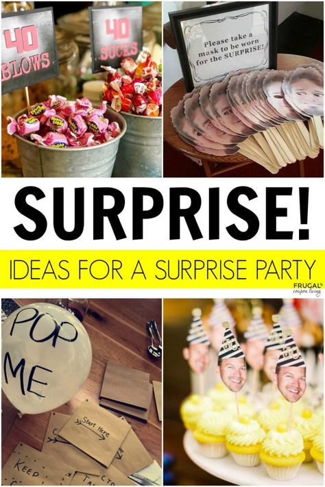 Surprise Birthday Party Hacks and Ideas - Shhh, Don't Blow It. Secretly Planned Party Tips for a Guest of Honor and the Host. #FrugalCouponLiving #SurpriseParty #SurpriseBirthdayParty #Surprise #Birthday #birthdayparty #partyideas #partytips #partyhacks #birthdayideas #birthdaytips #birthdayhacks #hostess #surprisebirthday Planning A Surprise Birthday Party, 40th Birthday Surprise Ideas For Men, At Home 40th Birthday Ideas, Surprise 60th Birthday Ideas For Husband, Older Than Dirt Party Ideas, Birthday Ideas For Man, Surprise 60th Birthday Ideas For Dad, 60th Surprise Birthday Party Ideas, Surprise 50th Birthday Ideas