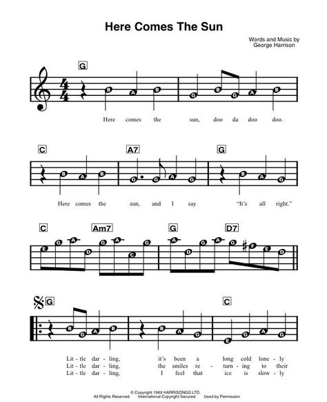 The Beatles Sheet Music, Here Comes The Sun Sheet Music, Here Comes The Sun Piano, Clarinet Songs, Piano Letters Songs, Piano Tabs, Oboe Music, Alto Sax Sheet Music, Popular Piano Sheet Music