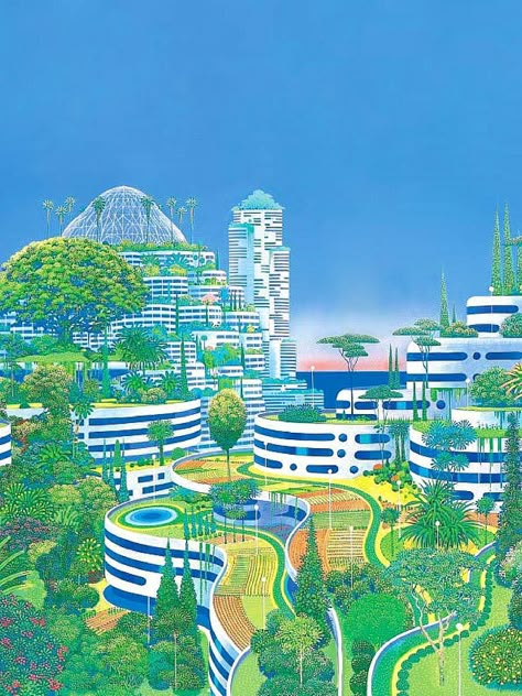 Futuristic City Utopia, Sacred Forest, The Doors Of Perception, Eco City, Punk Art, Green Architecture, City Illustration, Green City, Fantasy City