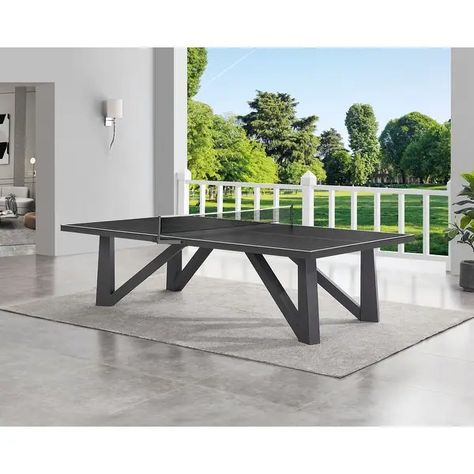 Acero Outdoor Table Tennis - N/A - Bed Bath & Beyond - 38077232 Outdoor Table Tennis, Outdoor Table Tennis Table, Outdoor Ping Pong Table, Game Center, Tennis Table, Pong Table, Black Table, Adjustable Legs, Ping Pong Table