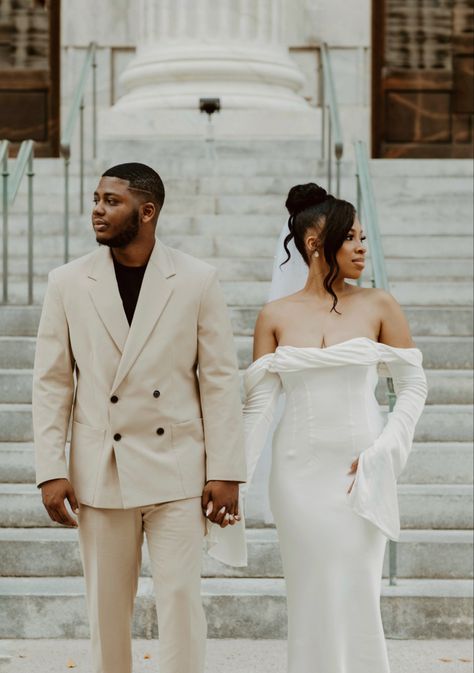 Courthouse Ceremony, Elopement Courthouse, Bridal Era, City Hall Wedding Photos, Giselle Dress, Courthouse Wedding Photos, Courthouse Wedding Dress, Couple Black, Second Dress