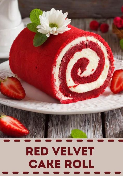 Roulade Cake, Red Velvet Cake Roll, Easy Red Velvet Cake, The Best Cream Cheese Frosting, Best Cream Cheese Frosting, Best Red Velvet Cake, Easy Red Velvet, Fluffy Cake, Cream Cheese Rolls