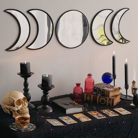 Puffy Nails, Goth Bedroom Aesthetic, Black Magic Witch, Spooky Bedroom, Room Diys, Witch Bedrooms, Stick On Mirror, Nordic Aesthetic, Witchy Room