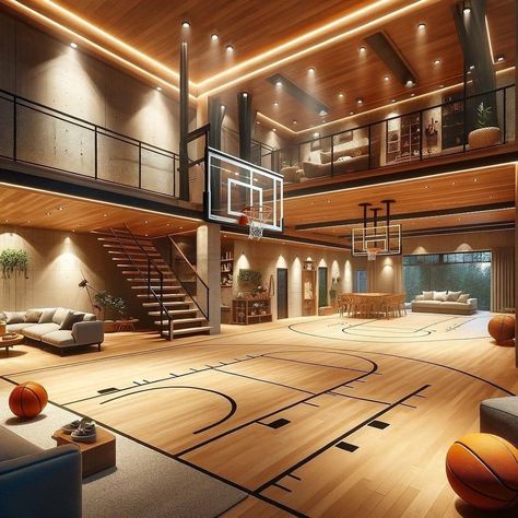 Crazy House Ideas, Home Basketball Court, Dream Home Gym, Indoor Basketball Court, Luxury Houses Mansions, Crazy House, Indoor Basketball, Basketball Courts, Barn Style House Plans