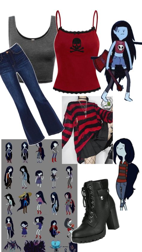 Costume Marceline Makeup Inspired, Marciline Adventure Time, Adventure Time Costume Ideas, Princess Bubblegum And Marceline Costume, Adventure Time Halloween Costumes, Marceline Halloween Costume, Marceline Costume, Marceline Fashion, Marceline Outfits