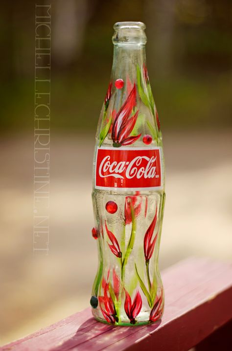 #cocacola #painted #bottle Crafts With Coke Bottles, Painted Coke Bottles, Coca Cola Bottle Crafts, Glass Coke Bottle Crafts, Coke Bottle Decor, Breadbox Ideas, Coke Bottle Crafts, Glass Coke Bottles, Cocoa Cola