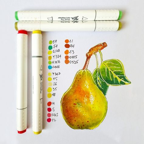 Fruit Marker Drawing, Food Marker Art, Fine Tip Marker Drawing, Shading With Markers, Colorful Pencil Drawings, Dual Tip Marker Art, Marker And Colored Pencil Art, Fruits Artwork, Markers Drawing Tutorial