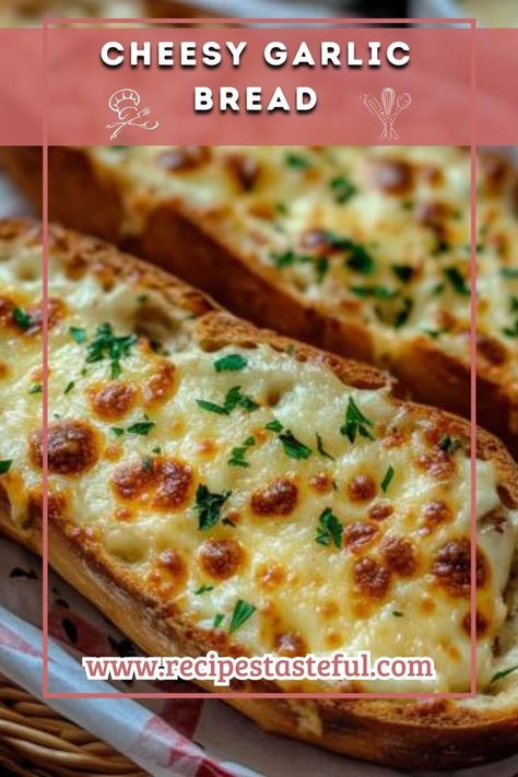 A delightful side dish featuring a loaf of French or Italian bread slathered in garlic butter and topped with melty mozzarella and Parmesan cheese. Perfect for pairing with pasta, soups, or enjoying on its own. Pasta Soups, Cheesy Garlic Bread, Garlic Cheese, Cheesy Bread, Italian Bread, Cheese Bread, Vegetarian Cheese, Parmesan Cheese, Loaf Bread