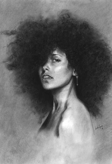 Alicia Keys Drawing, Simple Charcoal Drawing, Charcoal Picture, Cartoon Character Tattoos, Black Paper Drawing, Art Charcoal, Charcoal Portraits, Black And White Art Drawing, Charcoal Drawings