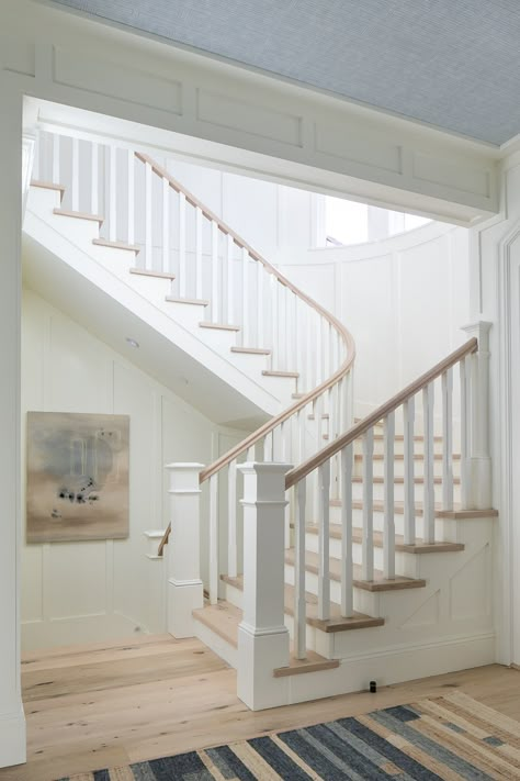 Gallery — High Desert Studio Wooden Staircase Railing, Colonial Renovation, Foyer Ideas Entryway, White Staircase, Wood Handrail, Staircase Handrail, Window Stained, Staircase Railings, Entrance Foyer