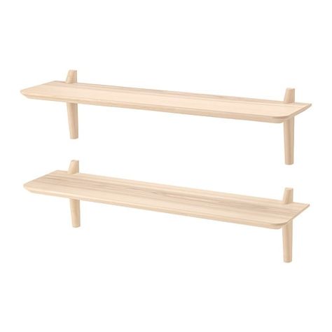 IKEA - LISABO, Wall shelf combination, , Ash is a naturally durable material. The surface has been made even more durable by a protective coat of lacquer, which also helps it keep its natural wood feel.The wall shelf can be mounted on the brackets in two different ways. Either the brackets are placed under the shelf or over it to create the impression that it’s hanging in the brackets. Ikea Lisabo, Ikea Usa, Lacquered Walls, Ikea Store, Drawer Shelves, Ikea Family, Shelf Brackets, Wall Organization, Wall Shelf