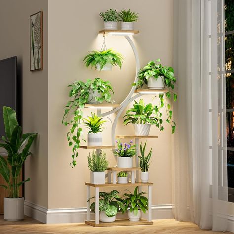 Amazon.com: BACEKOLL Plant Stand Indoor with Grow Lights, 8 Tiered Indoor Plant Shelf, 62" Tall Plant Stand for Indoor Plants Multiple, Metal Plant Flower Holder Stand, S-Shaped Plant Rack for Home, Patio (White) : Patio, Lawn & Garden Indoor Plant Shelf, Tall Plant Stand, Indoor Plant Shelves, Plant Rack, Tattoo Plant, Tall Plant, Patio Flowers, Corner Plant, Tall Plant Stands