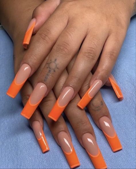 Orange Nail Inspiration, Brown Acrylic Nails, Orange Nail, Hippie Nails, Drip Nails, Pointed Nails, French Tip Acrylic Nails, Classy Acrylic Nails, Nails Tumblr