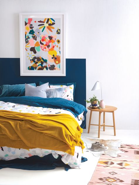 Totally Sold on Bold: 6 Awesome Interiors with Bold Colors and Tons of Personality - Paper and Stitch Funny Bedroom, Colorful Bedroom Decor, Colorful Bedroom, Blue Bedroom Decor, Yellow Bedroom, Bedroom Paint Colors, Bedroom Paint, Blue Bedroom, Decor Minimalist