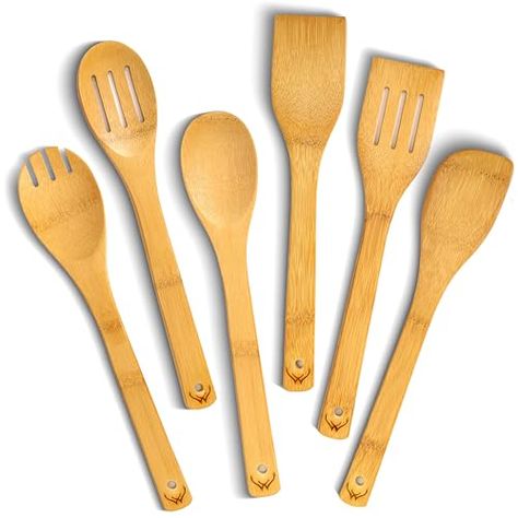 Woodlands-USA Wooden Spoons for Cooking - 6-Piece Wooden Kitchen Utensil Set - Natural Material Bamboo Spatula & wooden cooking utensils - Wooden Spatulas & Wooden Spoons Cooking Tools Set Wooden Cooking Utensils Set, Wooden Utensils Set, Wooden Cooking Utensils, Kitchen Utensils Set, Bamboo Utensils, Must Have Kitchen Gadgets, Wooden Kitchen Utensils, Wooden Spatula, Utensils Set