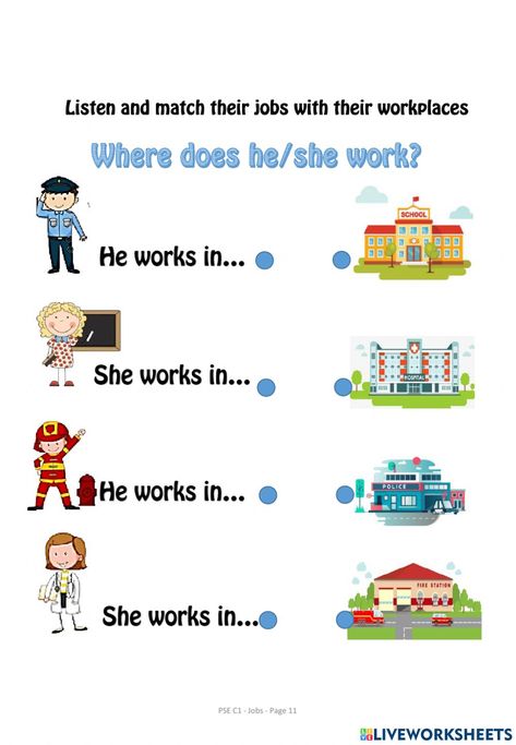 Jobs And Places Worksheets, Job Page, Work Sheet, English As A Second Language (esl), English As A Second Language, School Age, Second Language, Different Kinds, School Subjects