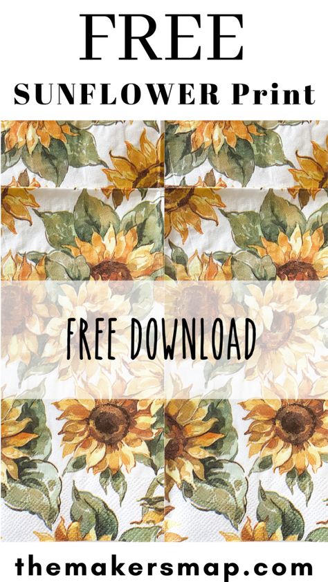 Free Sunflower Print Design Free Printable Artwork, Fall Fonts, Decoupage Paper Printable, Sunflower Printable, Free Fall Printables, Christmas Fonts Free, Free Vintage Printables, Free Printable Art, Paper Patterns