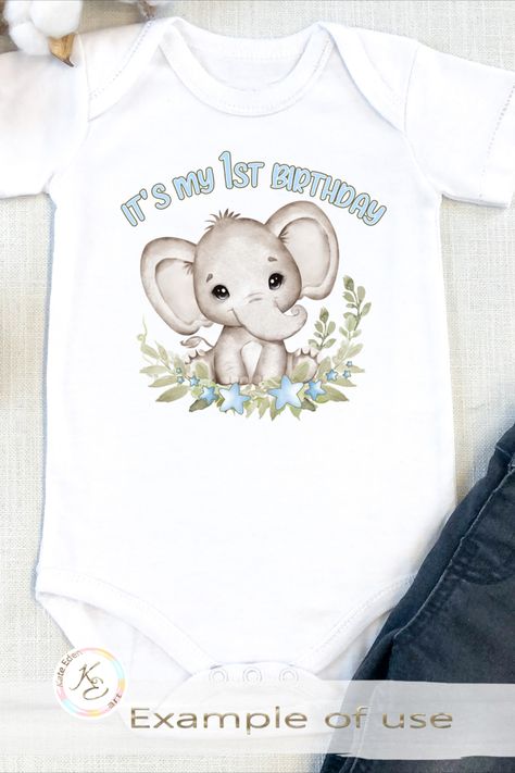 Cute elephant for spring baby boy's first Birthday Elephant Theme Birthday Party, Cupcakes First Birthday, Birthday Outfits Ideas, First Birthday Boy Outfit, Baby Boy Birthday Decoration, First Birthday Outfit Boy, Birthday Boy Outfit, Baby Boy Birthday Themes, Elephant Png