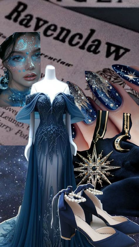 #ravenclaw #Hogwartsball #celestial Celestial Outfit Aesthetic, Ravenclaw Yule Ball Gowns, Celestial Academia, Yule Ball Aesthetic, Ravenclaw Dress, Ravenclaw Yule Ball, Celestial Princess, Ravenclaw Outfit, Ball Aesthetic