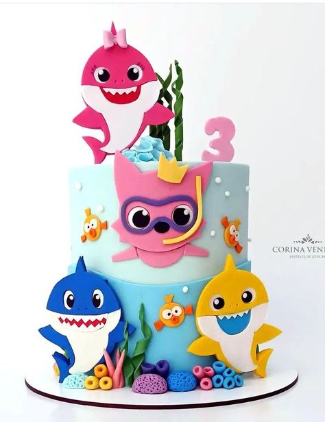 Shark Birthday Cakes, Paw Patrol Birthday Theme, Baby Shark Doo Doo, Shark Themed Birthday Party, Shark Cake, Pink Birthday Cakes, Shark Birthday Party