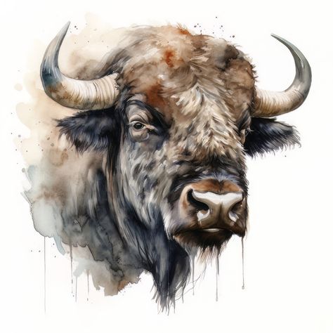 Animal Digital Art, Cow Paintings, Dibujos Ideas, Buffalo Painting, Buffalo Animal, Watercolor Pencil Art, Buffalo Art, Watercolor Clouds, Model Painting