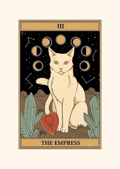 Empress Tarot Card, Empress Tarot, Witchy Wallpaper, Tarot Cards Art, Modern Wall Art Canvas, Tarot Art, Cat Posters, Cat Cards, The Empress