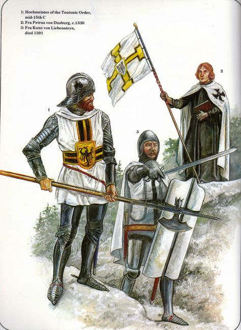 Soldiers of the Teutonic Order, 14th and 15th Centuries Knights Templar Symbols, Temple Knights, Teutonic Knights, Saint Lazarus, Teutonic Order, Temple Of Solomon, Templar Knights, Knights Hospitaller, Warriors Illustration