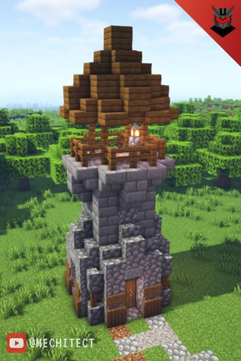 Mini Tower Minecraft, Minecraft Watchtower Ideas Simple, Minecraft Small Lighthouse, Minecraft Watchtower Simple, Medival Building Minecraft, Minecraft Defense Tower, Small Minecraft Tower, Minecraft Guard Tower, Small Tower Minecraft