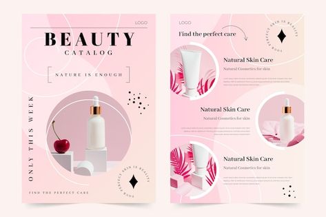 Cute Catalogue Design, Product Information Card, Flyer Design Product, Cosmetic Catalogue Design, Product Flyer Design Inspiration, Product Information Design, Beauty Catalogue, Leaflet Ideas, Product Flyer Design