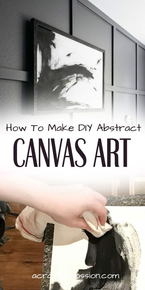 Learn how to DIY abstract canvas art with some black and white paint. This minimal look is perfect for your modern home! Diy Black And White Abstract Art, Diy Black And White Art, Easy Acrylic Painting Ideas On Canvas Abstract Art Wall Decor, Paintings On Black Background, Black And White Art Ideas, Make Abstract Art, Canvas Art Black And White, Large Contemporary Wall Art, Modern Art Diy