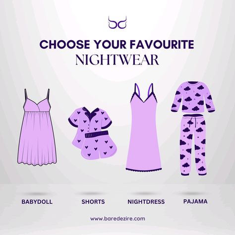 buddy, or nightdress lady?  Let us know your favorite by commenting below.  #baredezire #nightwear #lingeries #explore #quiztime Purple Acrylic Nails, Purple Acrylic, Fashion Vocabulary, Other Outfits, Pajama Shorts, Night Dress, Nightwear, Vocabulary, Baby Dolls