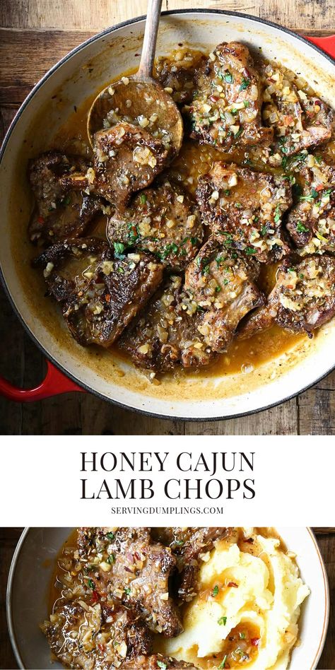 Honey Cajun Lamb Chops Lamb Chops With Gravy, Chopped Recipes Food Network, Lamb Chop Loin Recipes, Lamb Chop Crockpot Recipes, Braised Lamb Chops Recipe, Lamb Chop Side Dishes, Lamb Chop Recipes Pan Seared, Cajun Christmas Food, Best Lamb Chop Recipes