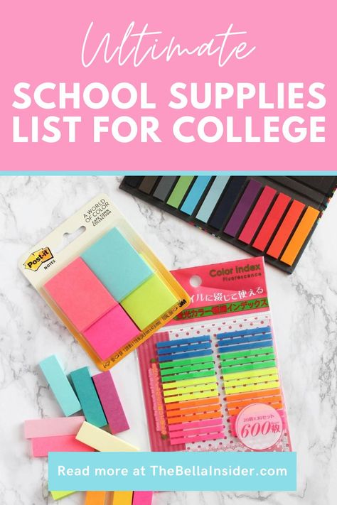 Do you have everything on this ultimate school supplies list for college from The Bella Insider? Click this link to see if have everything you need for a successful school year. #college #schoolsupplies School Supplies For College Freshman, College Supply List School Essentials, Online College Supplies, Things For College Students, College Supplies Essentials, College Supply List, School Supplies For College, School Supplies College, Supplies For College