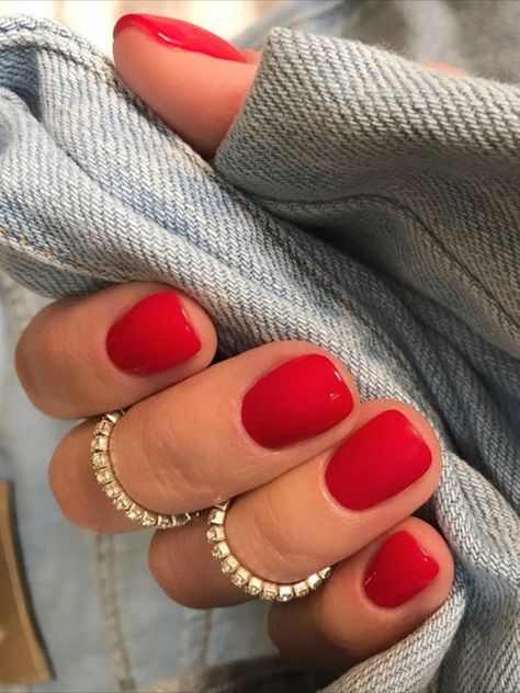 The Best Red Nails & Red Nail Colors Of The Year | Almond Manicure, Nail Theory, Short Red Nails, Nail Short, Red Gel Nails, Red Acrylic Nails, Short Square Nails, Nails Square, Short Square Acrylic Nails