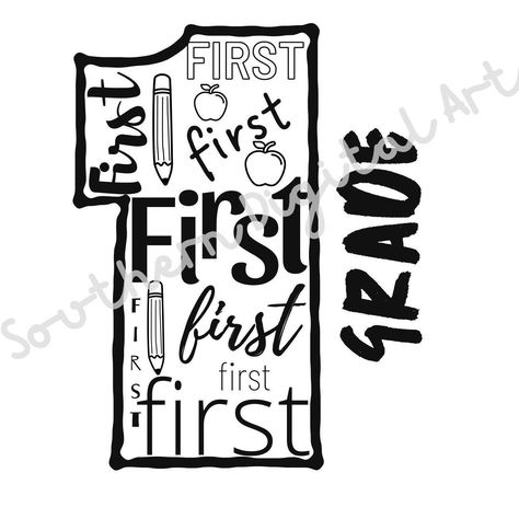 1st Grade Digital Download (Perfect for a t-shirt for your first grader's first day of school). 1st Day, 1st Day Of School, Grade 1, First Day Of School, First Grade, Digital Download, Back To School, Printed Items, Digital Prints