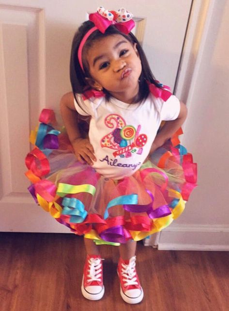 Kid Birthday Outfits, Candy Theme Birthday Party, Candy Themed Party, Candy Land Birthday Party, Ribbon Trim Tutu, Trolls Birthday Party, Candy Birthday Party, Troll Party, Candyland Birthday